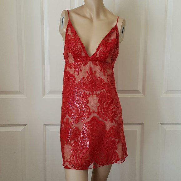 Free People Night Shimmers Mini Dress SZ 0 Red - Picture 2 of 10